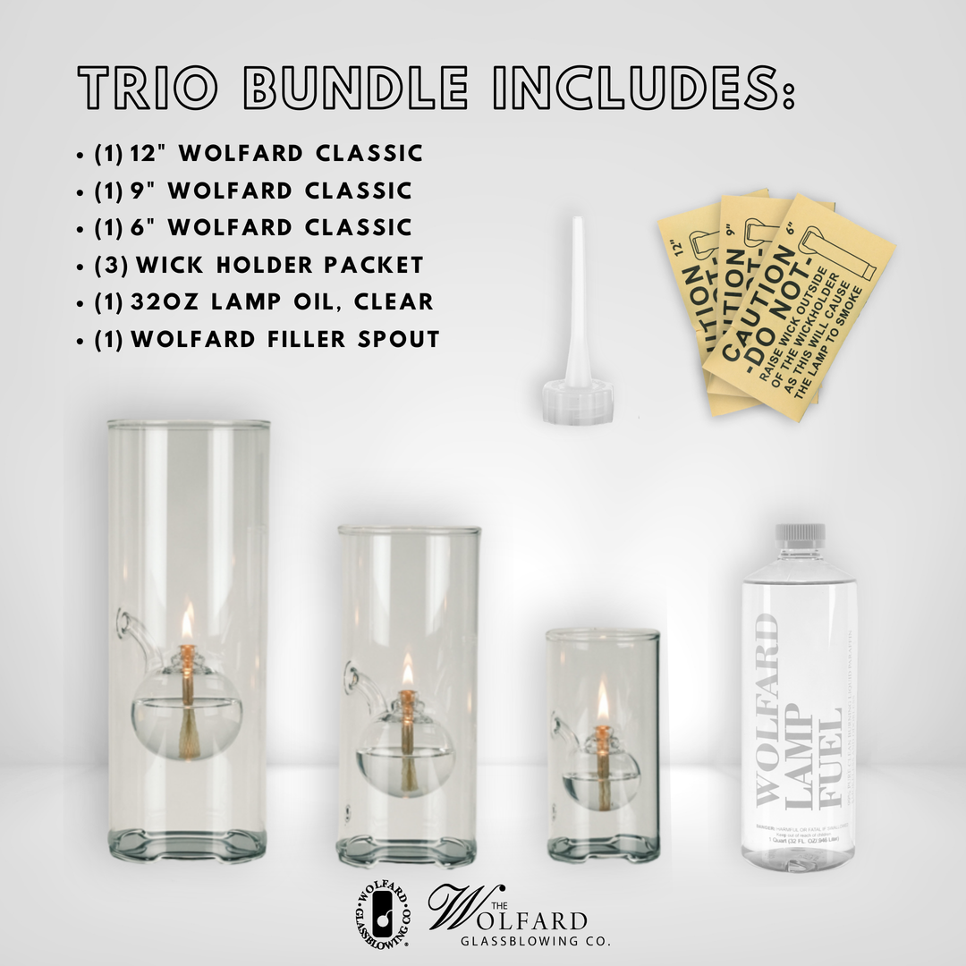 Trio - Classic Wolfard Oil Lamps – Wolfard Glassblowing Co. Trio - Classic Wolfard Oil Lamps – Wolfard Glassblowing Co.